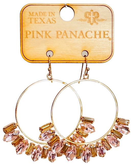 Pink Panache Light Pink/Gold Baguette Rhinestone Earrings