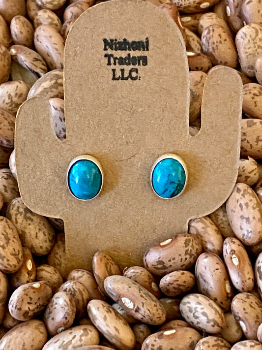 Beautiful Navajo Turquoise And Sterling Silver Studs